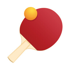 Realistic table tennis racket and ball, ping pong racket wit yellow ball - obrazy, fototapety, plakaty