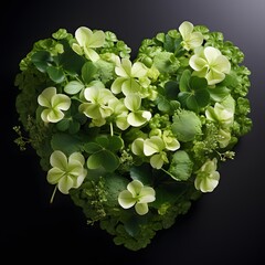 featuring a heart-shaped arrangement of leaves on a lush green background