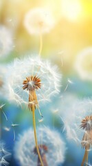 Abstract blurred nature background dandelion seeds parachute