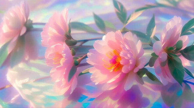peonies on a holographic foil background