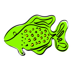 Spotted exotic fish on a white background, green fish with yellow spots. Oceanic inhabitant, predator. Abstract vector illustration, stock image, isolated.