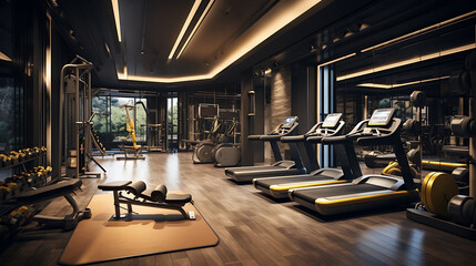 A boutique gym with state-of-the-art machines, focusing on aesthetics and luxury.