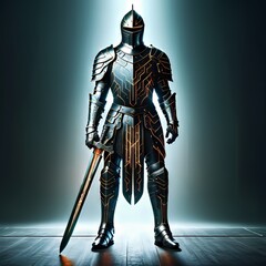 Obraz premium A futuristic knight with circuit armour defending your it and network 