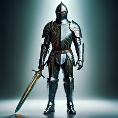 Obraz premium A futuristic knight with circuit armour defending your it and network 