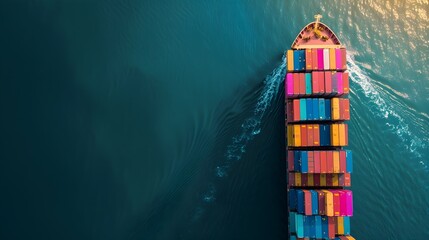a large container ship carrying colorful containers in the ocean sea.