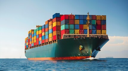 Fototapeta premium a large container ship carrying colorful containers in the ocean sea.