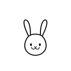 A minimalist illustration of a smiley bunny, outlined in elegant black lines, positioned centrally on a white background. Created Using: fine line ink, simplicity for logo use, high contrast, clear si