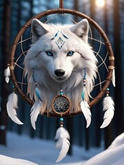 Celestial Guardianship: Wolf Dreamcatcher's Cosmic Ballet