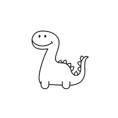 Obraz premium A minimalist illustration of a smiley dinosaur, outlined in elegant black lines, positioned centrally on a white background. Created Using: fine line ink, simplicity for logo use, high contrast, clear