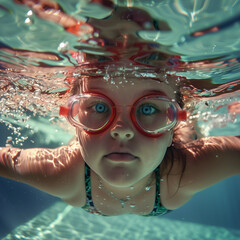 Girl with Down's syndrome swimming in the pool