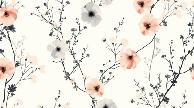 delicate beautiful feminine seamless pattern with wildflowers