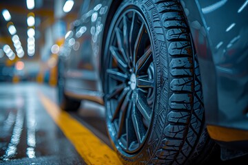 Car care maintenance and servicing, Tires in the auto repair service center, customer of a tire...