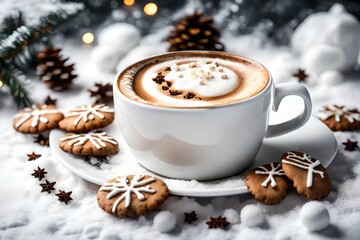 cup of coffee with christmas cookies generated by AI technology
