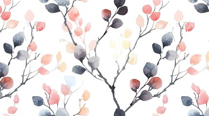 light seamless pattern with branches hand drawn paint
