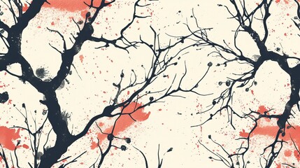 Obraz premium light seamless pattern with branches hand drawn paint