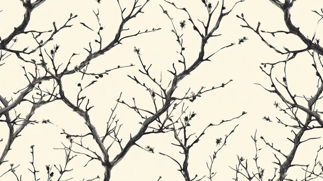 light seamless pattern with branches hand drawn paint