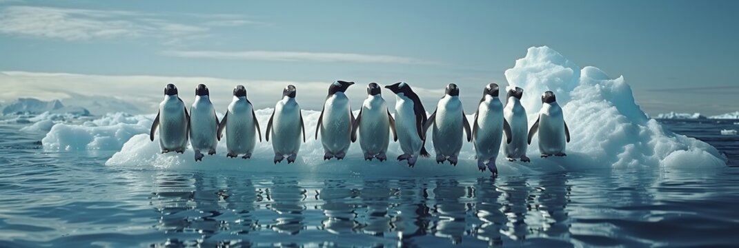 A group of adorable emperor penguins on an icy Antarctic beach, showcasing wildlife purity.