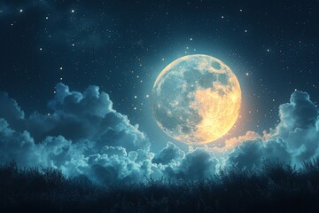 Obraz na płótnie Canvas A bright, full moon in a dark sky, illuminating the night with a celestial glow.