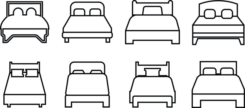 Bed icon in line style set. isolated on transparent background. sign, symbol of furniture use for sleep night in hotel, hospital and home Accommodation double bed vector for apps and website
