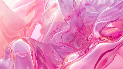 Abstract pink glossy background with soft smooth waves of liquid, splashes of transparent jelly. - 749574084