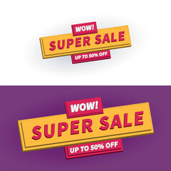 Vector illustration of 3D super sale with 50% discount emblems