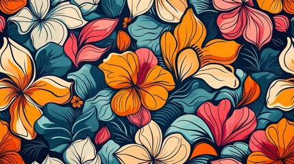 Seamless pattern with colorful pattern of abstract flower
