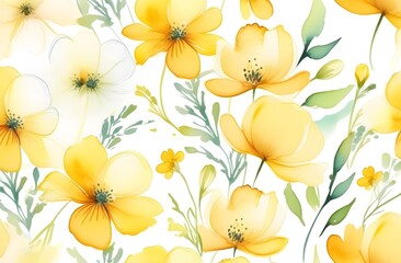Floral watercolor background with yellow flowers. Abstract watercolor flowers background. Printing on postcards, packages, banners.