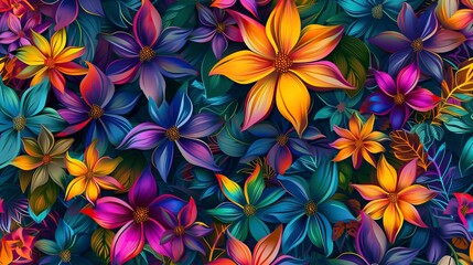Seamless pattern with colorful pattern of abstract flower