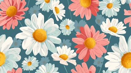 Obraz premium Simple seamless pattern with daisies 