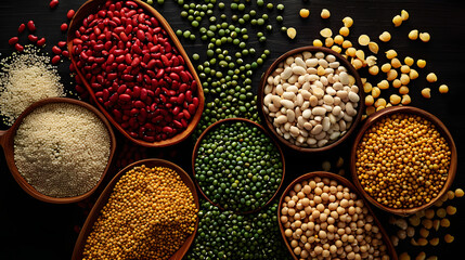 Different type of raw dry legumes composition. Mix organic legume concept