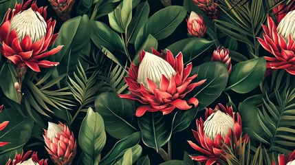 Tuinposter Tropical Blooming Pattern with Protea © CREATIVE STOCK