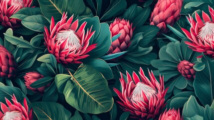 Tropical Blooming Pattern with Protea
