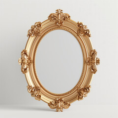 An ornate golden oval frame with intricate floral details stands against a clean white background, embodying classic elegance.