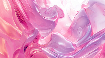 Abstract pink glossy background with soft smooth waves of liquid, splashes of transparent jelly. - 749575448