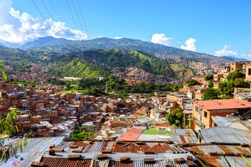 colorful streets of comuna 13 district in medellin, colombia