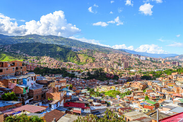 colorful streets of comuna 13 district in medellin, colombia