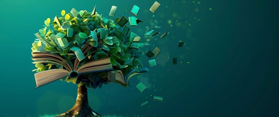 International literacy day concept with tree with books like leaves - obrazy, fototapety, plakaty