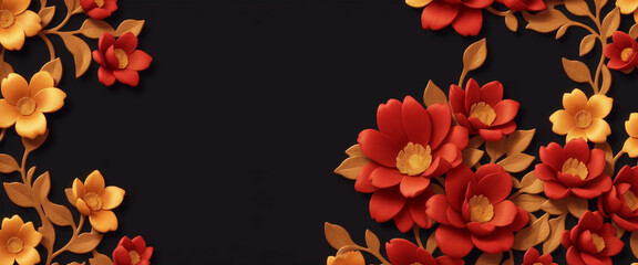 beautiful black background with red and golden fowers