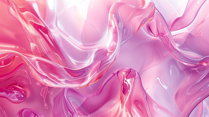 Abstract pink glossy background with soft smooth waves of liquid, splashes of transparent jelly.