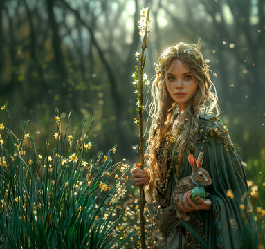 Female goddess Ostara. Pagan goddess.