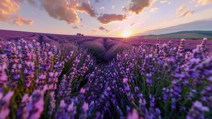 large sea of lavender flowers. Lavender field. Purple background.