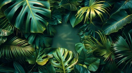 Fototapeta premium Green Leaves Hanging on Wall