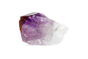 Amethyst mineral stone macro on white background