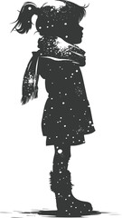 Silhouette little girl with snow scarf black color only