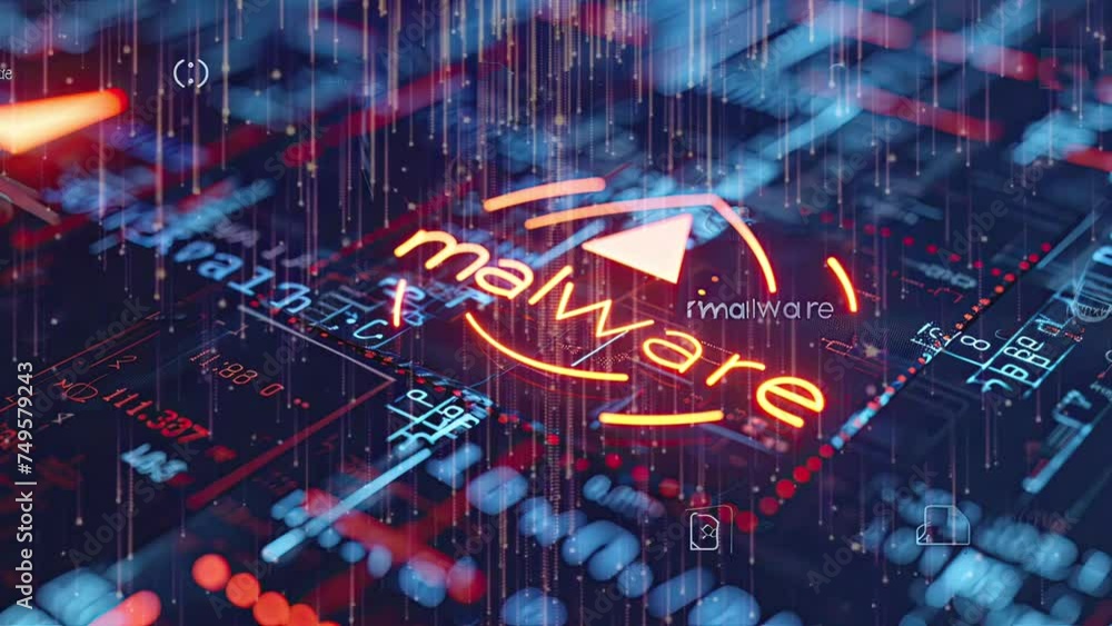 Poster detecting of a malware. virus, system hack, cyber attack, 