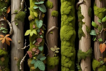 background of green moss on old wood.