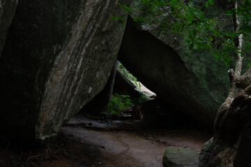 Stone caves and ruins of Pidurangala Rajamaha Viharaya, Sri Lanka. - obrazy, fototapety, plakaty