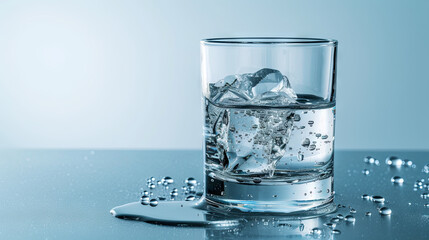 glass with fresh water with ice, heathy life concept 
