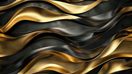 luxurious golden waves cascading over a matte black backdrop, gracefully intertwining to create a captivating sense of movement and elegance. SEAMLESS PATTERN.