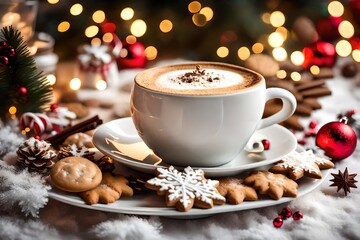 cup of coffee and christmas cookies generated by AI technology